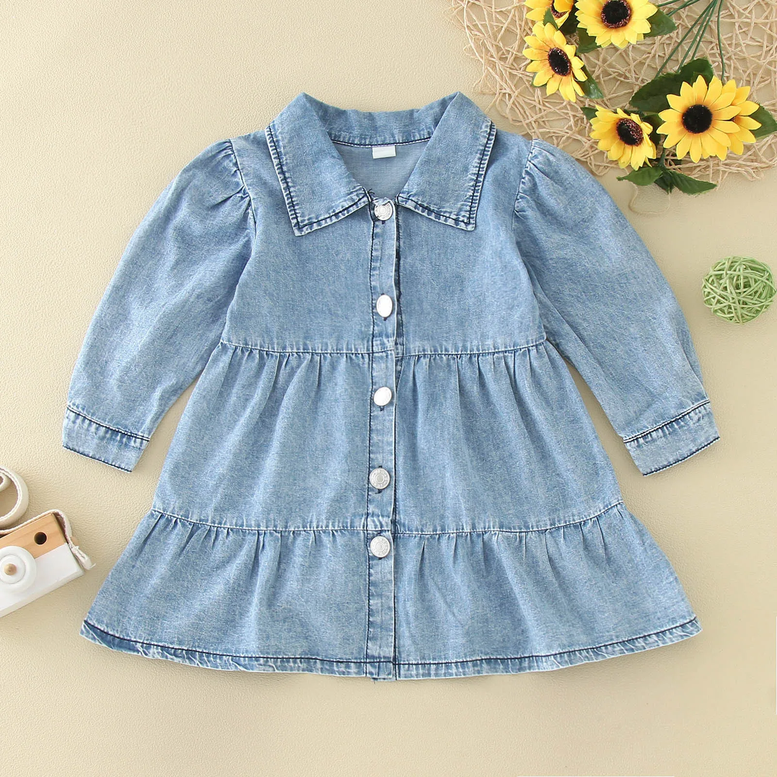 

Синее джинсовое платье с длинным рукавом, на возраст 1-4 года