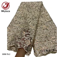 nigerian lace fabric with sequins 2022 high quality embroidery tulle lace french net lace 5yards for wedding xhw 76