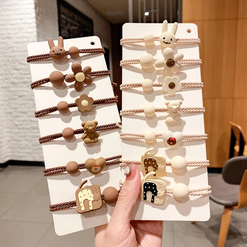 

2pcs Korean Japan Cute Rabbit Hair Bands Coffee Color Cartoon Animal Elastic Hair Ring for Kids Headwear Girls Hair Accessories