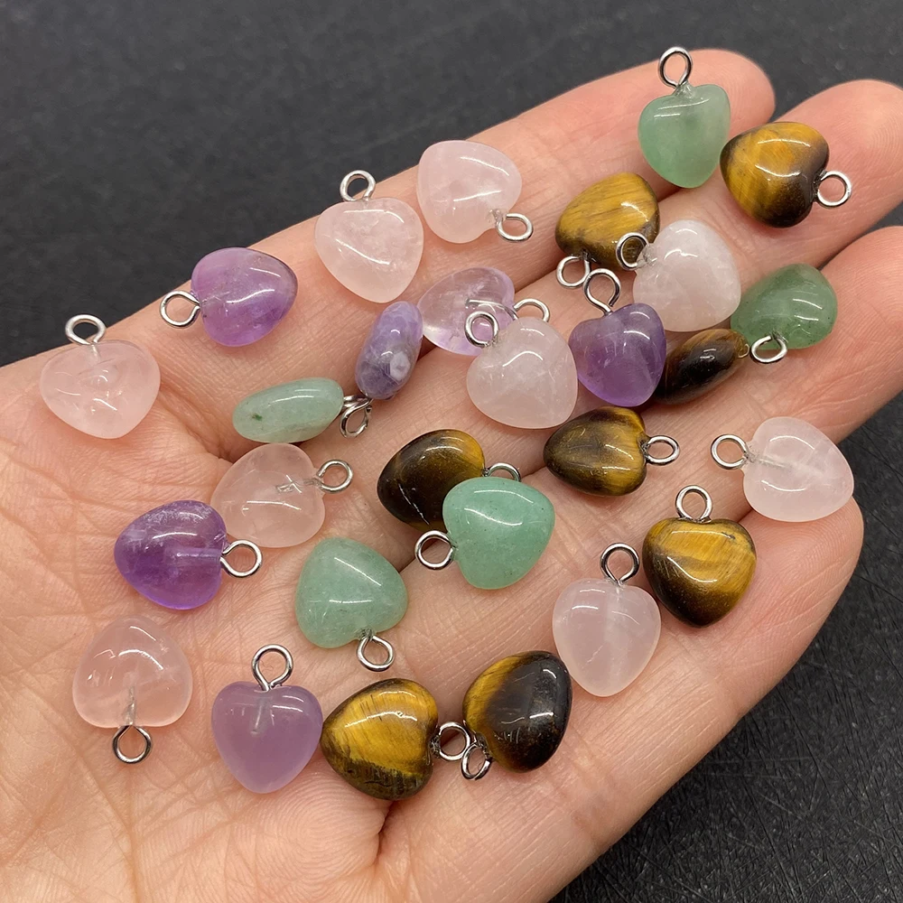

10pcs Natural Stone Green Aventurine Necklace Pendant Heart 10mm Crystal Charms Jewelry Making DIY Bracelet Earrings Rose Quartz