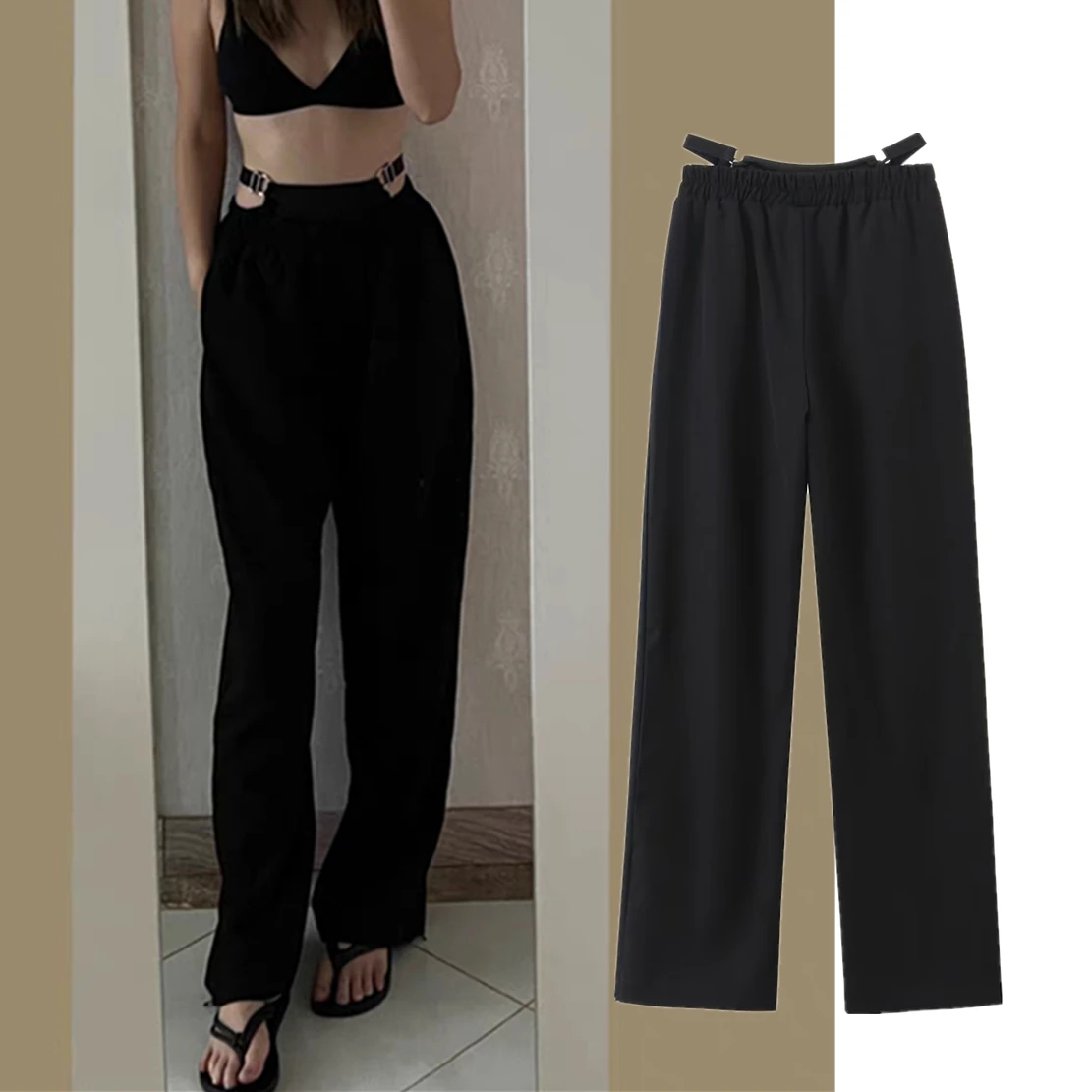 

Jenny&Dave High Street Sexy Hollow Out High Wasit Casual Trousers Harem Pants Women