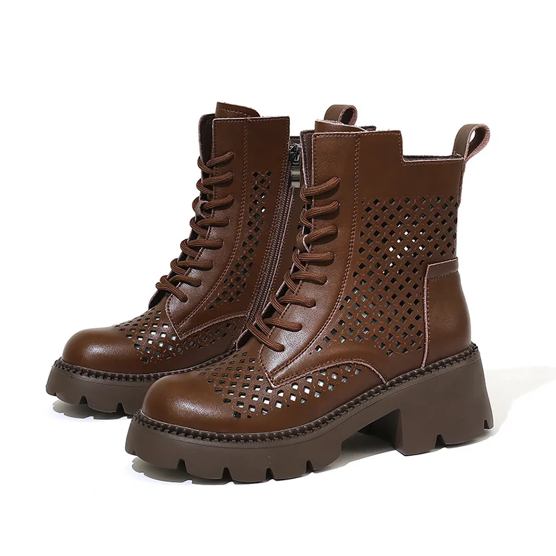 AIYUQI Cool Boots Female Genuine Leather 2023 New Hollow Out Summer Boots Female Retro Mesh Ankle Boots Female