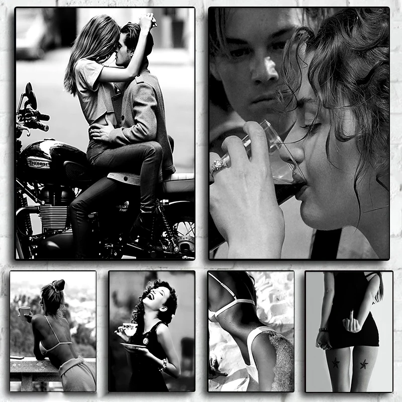 Черно-белый пикантный и красивый постер для питья пар печать на холсте картина