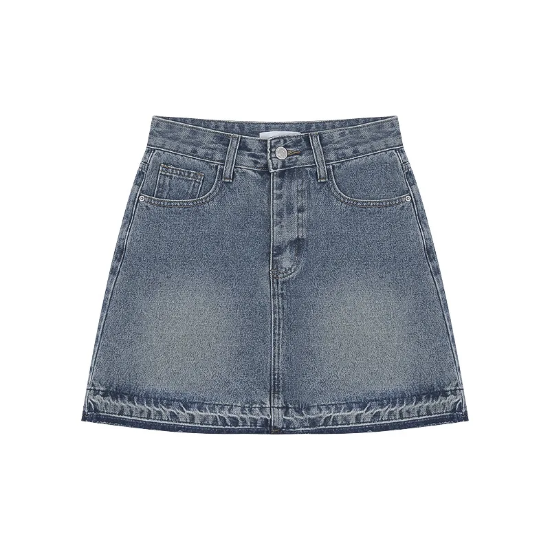 

Женская юбка с завышенной талией, однотонная облегающая трапециевидная джинсовая юбка в стиле ретро, корейская мода, новинка 2023