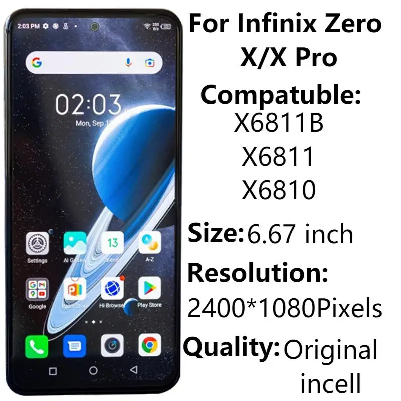 

ЖК-дисплей 6,67 AMOLED для Infinix Zero X Pro X6810 X6811 X6811B, дисплей с сенсорным экраном и дигитайзером Infinix Zero X, замена, оригинал