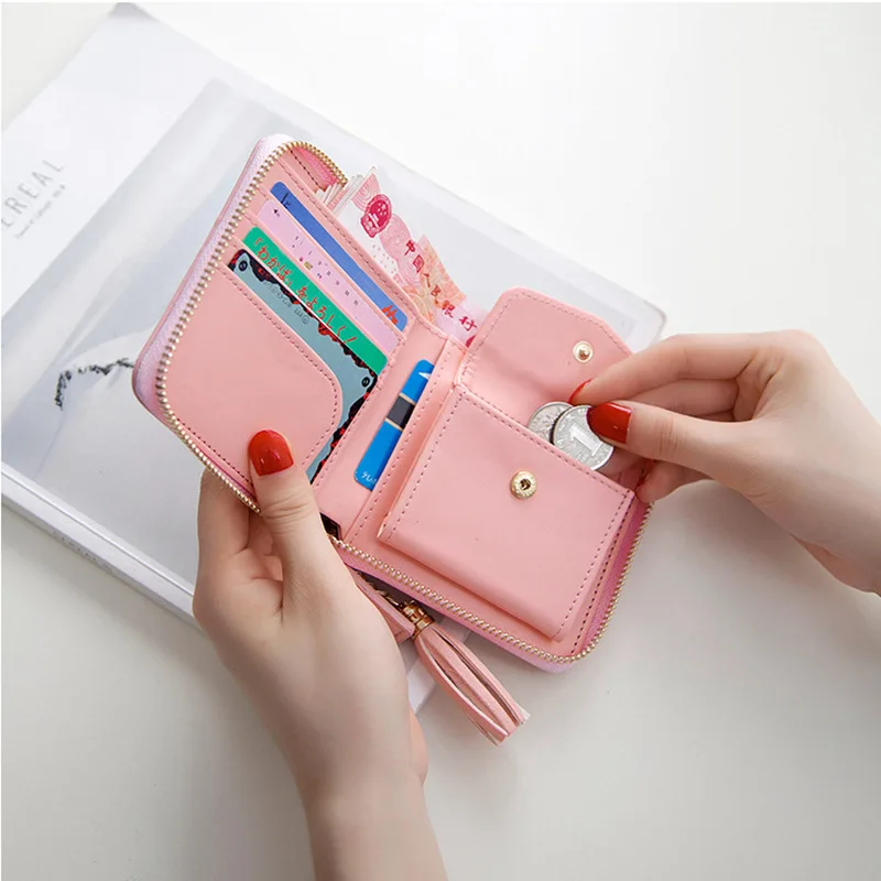 Women's Short Wallet2023new Square Zip Tassel Small Wallet Korean Simple Fashion Coin Purse Women Wallets For Women