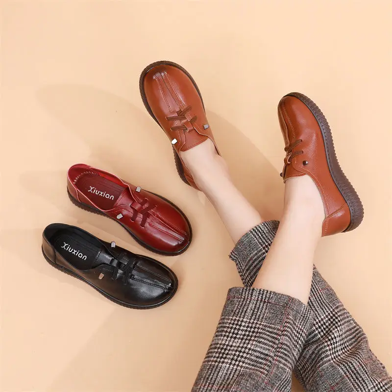 

Black Loafers Genuine Leather Sneakers for Women 2022 Flat Heel Women's Autumn Shoes Ladies Cowhide Moccasin Woman Flats
