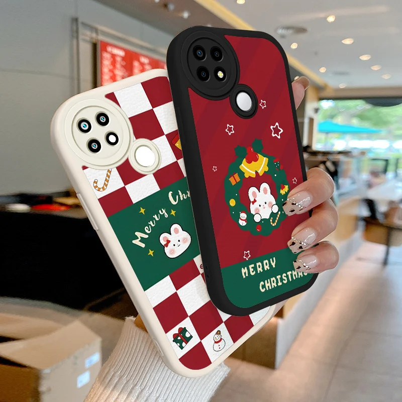 

Christmas Bunny Lambskin Leather Phone Case for OPPO A15 A15s A35 2021 A16 A16K A31 A5 A12E A32 A33 A53 A54 A55 Realme C1 2018