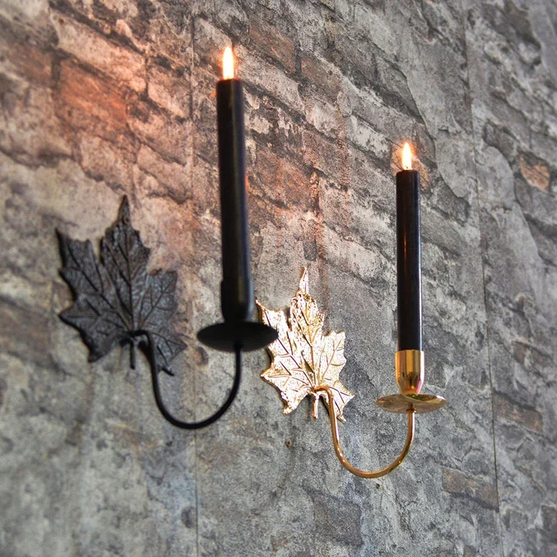 Настенный подсвечник в скандинавском стиле с металлическими кленовыми листьями