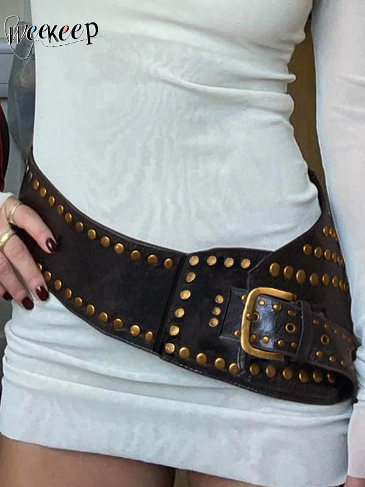 

Punk Style Asymmetric Belt Chic Rivet Stitched Leather Belt for Women Gothic Streetwear PU Waistband Harajuku Aesthetic