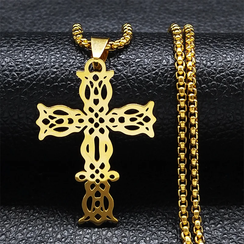 

Cross Pendant Necklace for Women Stainless Steel Gold Color Flower of Life Necklace Jewelry joyeria collares para mujer