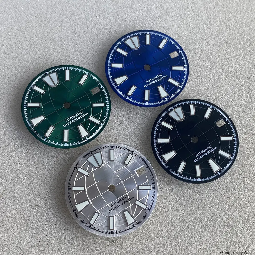 S 28.5mm Watch Dial Modification Accessories Sun Pattern Watch Dial Green Luminous Nail Is Suitable for NH35A Movement