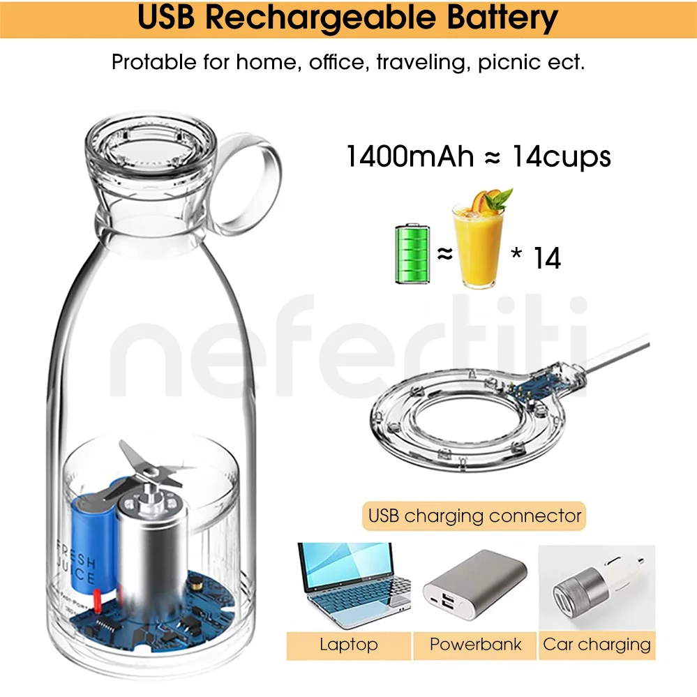 Портативный блендер NEFERTITI 350 мл свежий сок в бутылке Электрический