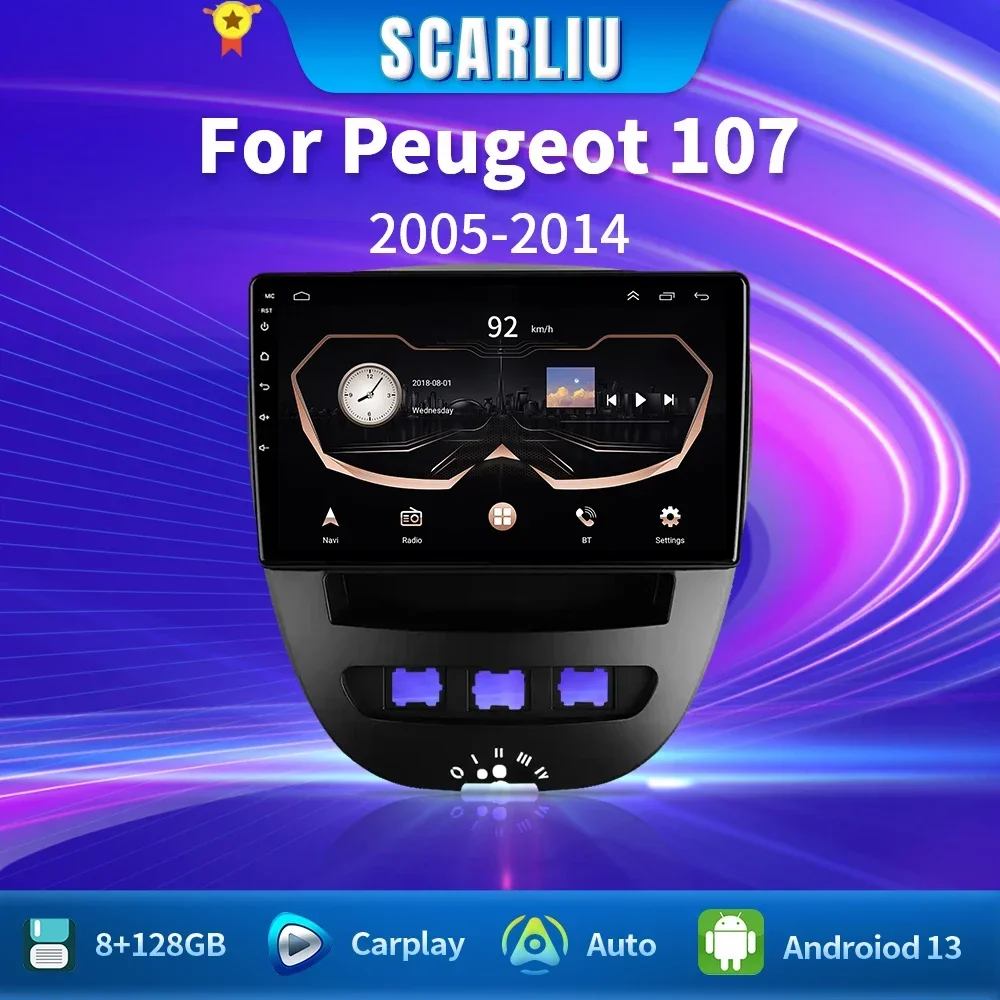 SCARLIU для Peugeot 107 Toyota Aygo Citroen C1 2005-2014 мультимедийное авторадио Wi-Fi беспроводной Carplay