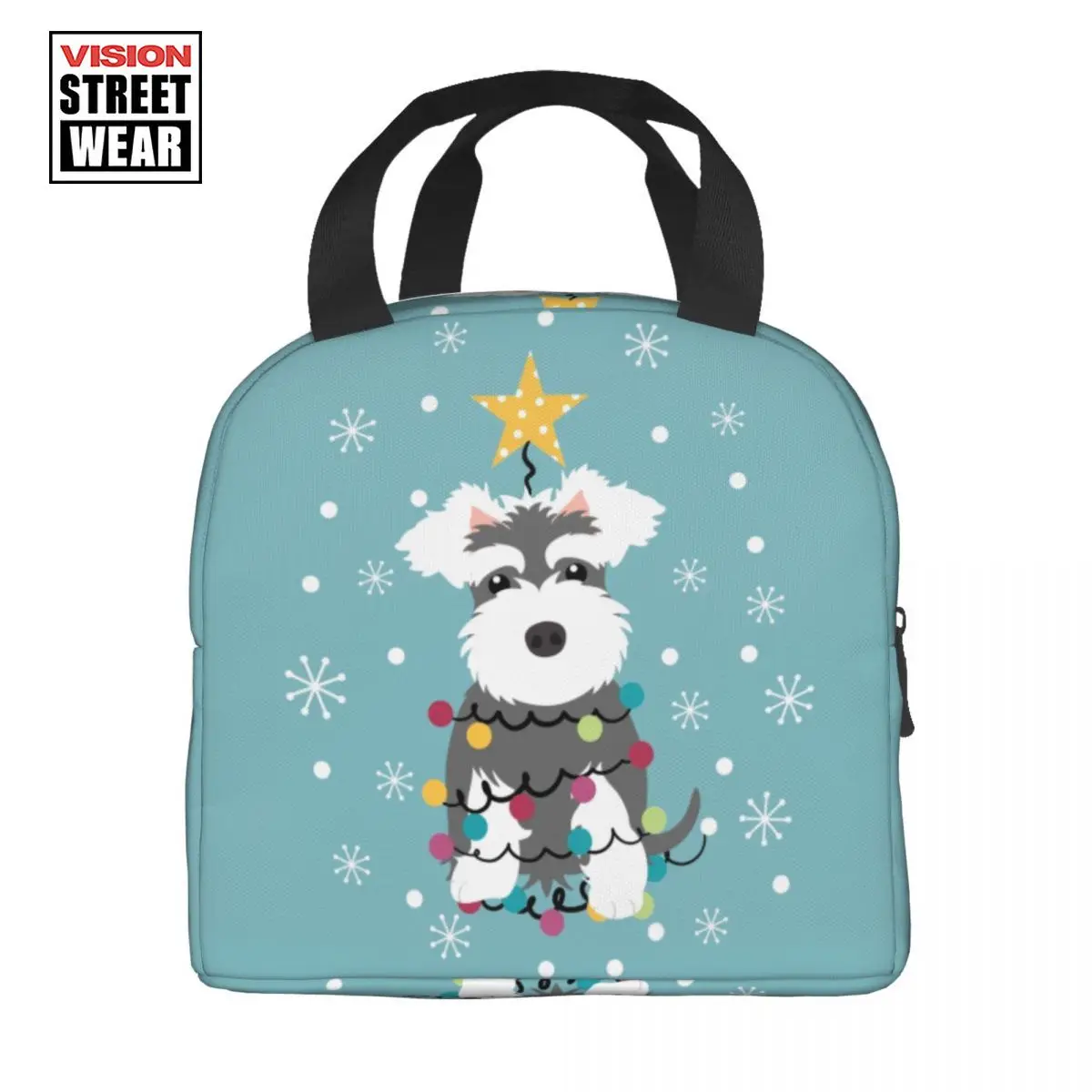 

Miniature Schnauzer Christmas Tree Insulated Lunch Bags Women Animal pet Dog Lunch Container for Kids School Children Food Box