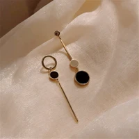 black aesthetic circle gold drop dangle earrings geometric asymmetric earrings korean mismatched jewelry for women girl gothic