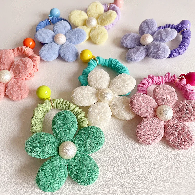 

2pc Cute Korean Flower Elasticity Hair Rope Scrunchies for Girls Childrens Kids Kawai Hair Ties Hair Rings Rope Accessories