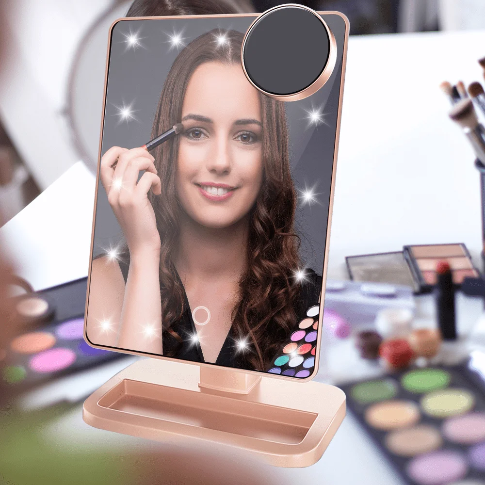 

Lighted, Adjustable Brightness, Detachable 10X Magnification Spot Makeup Mirror, Rose Gold