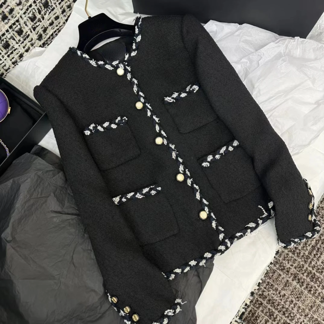 

Office Lady Outwear black Tweed Jacket female clothing 2023 korean new Spring autumn Single Breasted Coat Women Tops