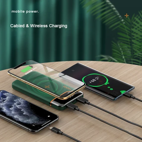 Qi Беспроводное зарядное устройство Power Bank 20000 мАч 22,5 Вт Быстрая зарядка аккумулятора Powerbank для iPhone 15 Xiaomi Samsung Внешний аккумулятор