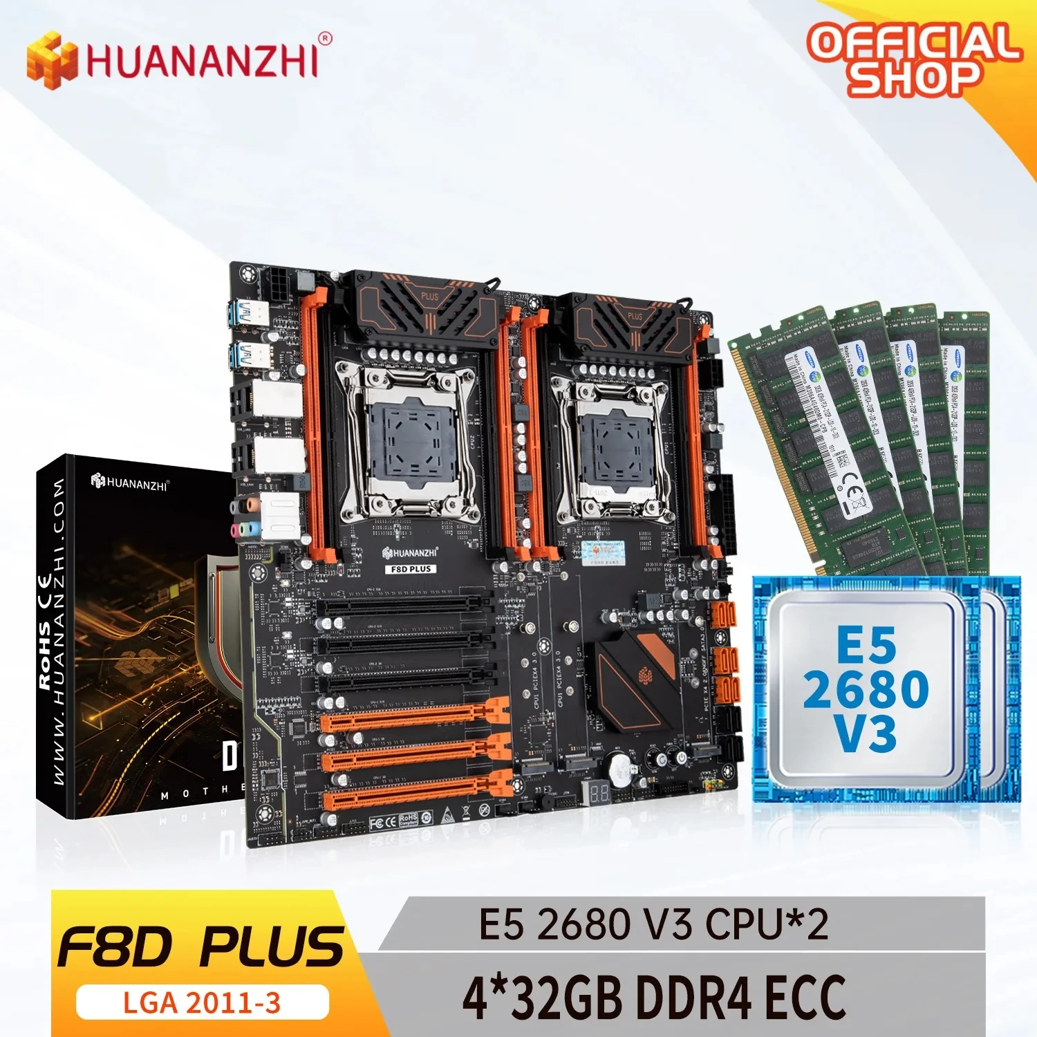 

HUANANZHI X99 F8D PLUS LGA 2011-3 XEON X99 материнская плата с Intel E5 2680 V3 * 2 с 4*32G DDR4 RECC память комбинированный комплект