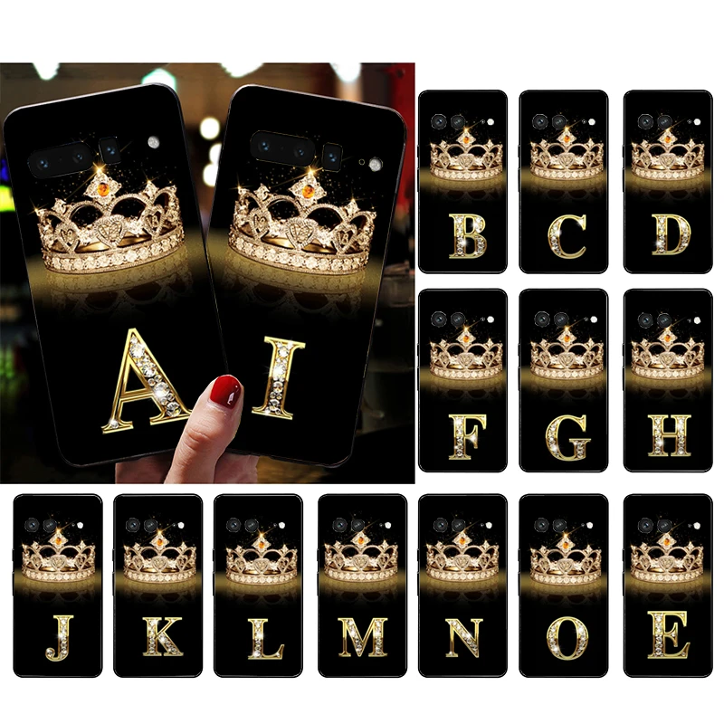 

Phone Case for Google Pixel 7 Pro 7 6A 6 Pro 5A 4A 3A Pixel 4 XL Pixel 5 6 4 3 XL 3A XL 2 XL Diamond Crown Letter Case