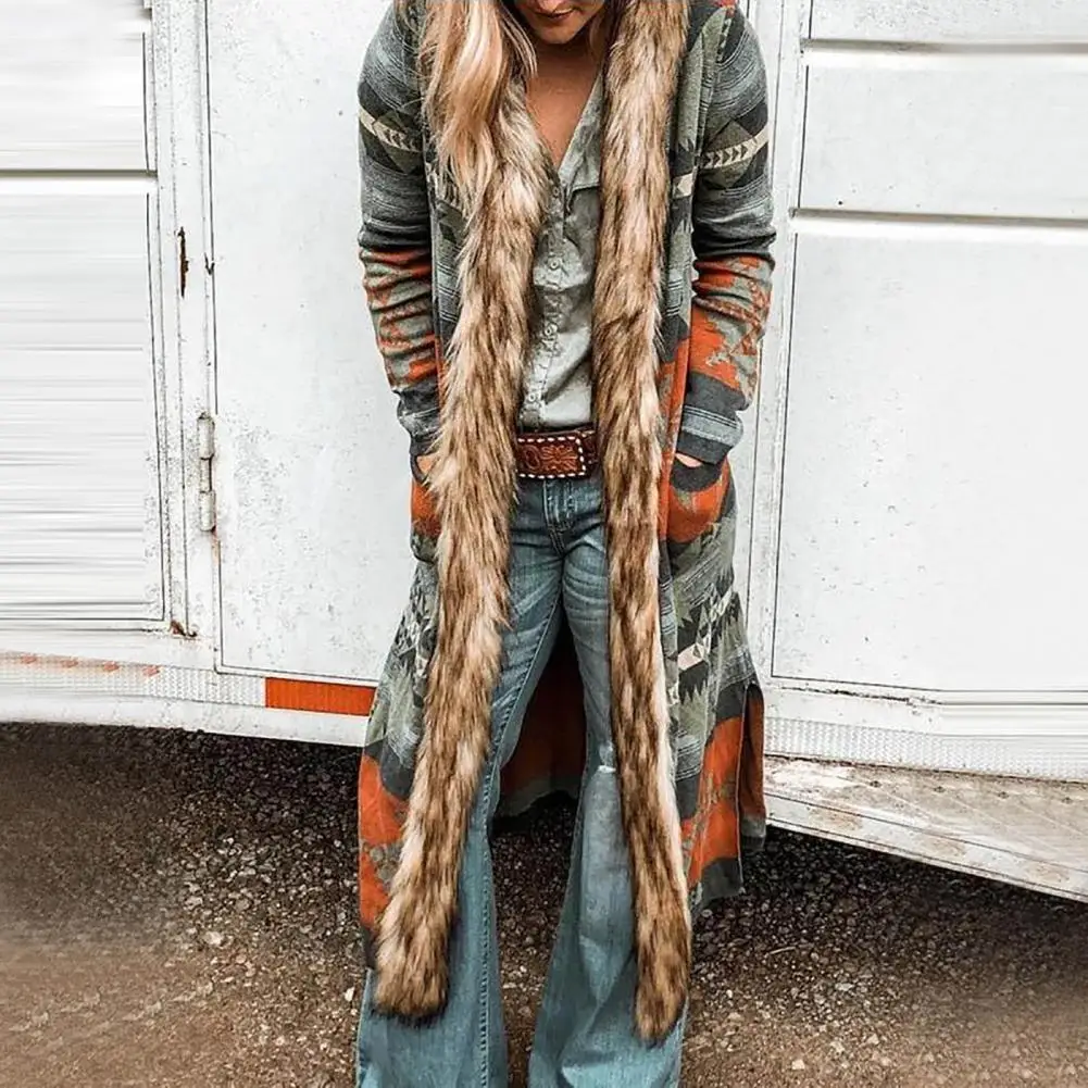 

Трендовое Женское пальто, Темпераментная Женская верхняя одежда, длинное стильное пальто с карманами и принтом, сохраняющее тепло