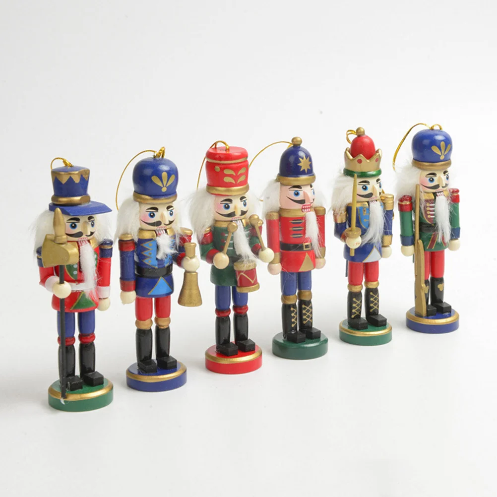 

6 Pcs Hanging Christmas Nutcracker Ornaments Pendant Toys Nutcrackers Craft Decor Wood