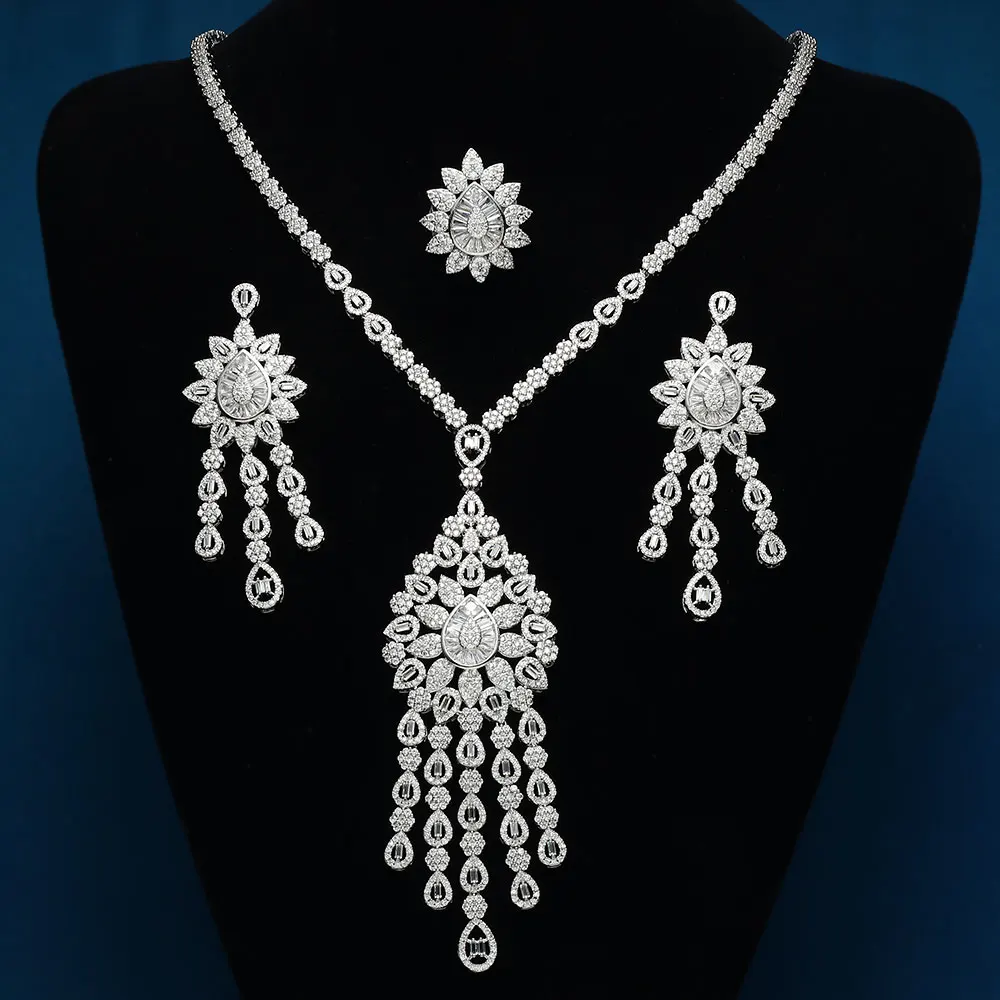 2022 New 2 pieces of Bridal Zirconia Jewelry Set for Women's Party, Luxury Dubai Nigerian Crystal Wedding Jewelry Set