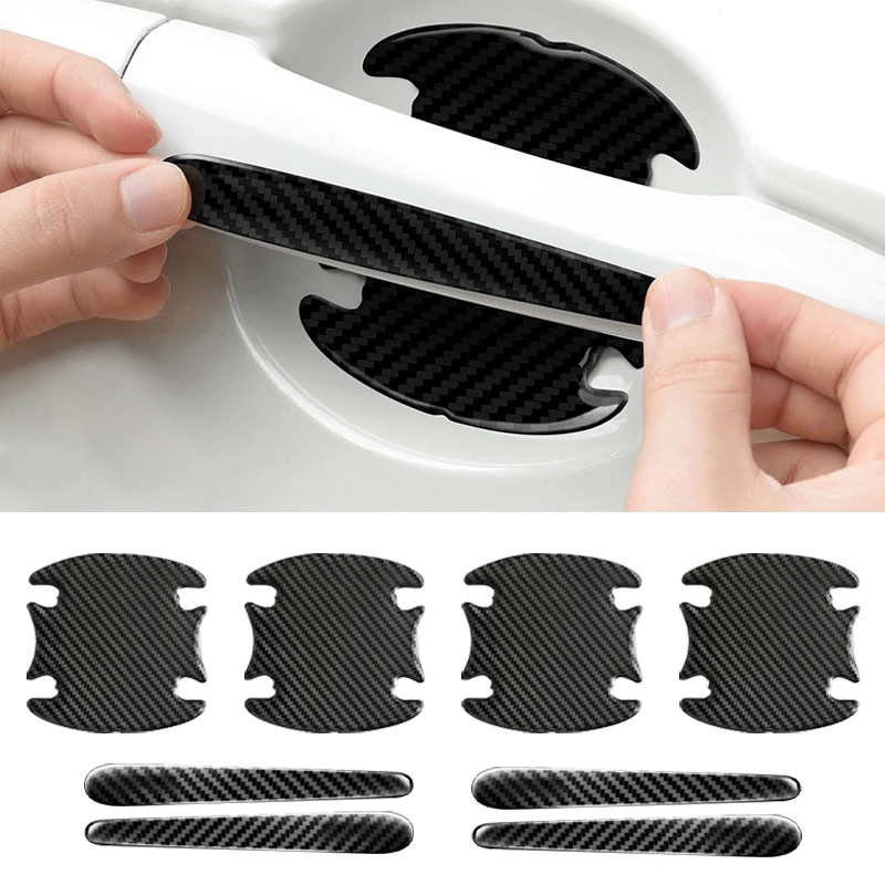 

8 шт., защитные наклейки на дверную ручку автомобиля, из углеродного волокна