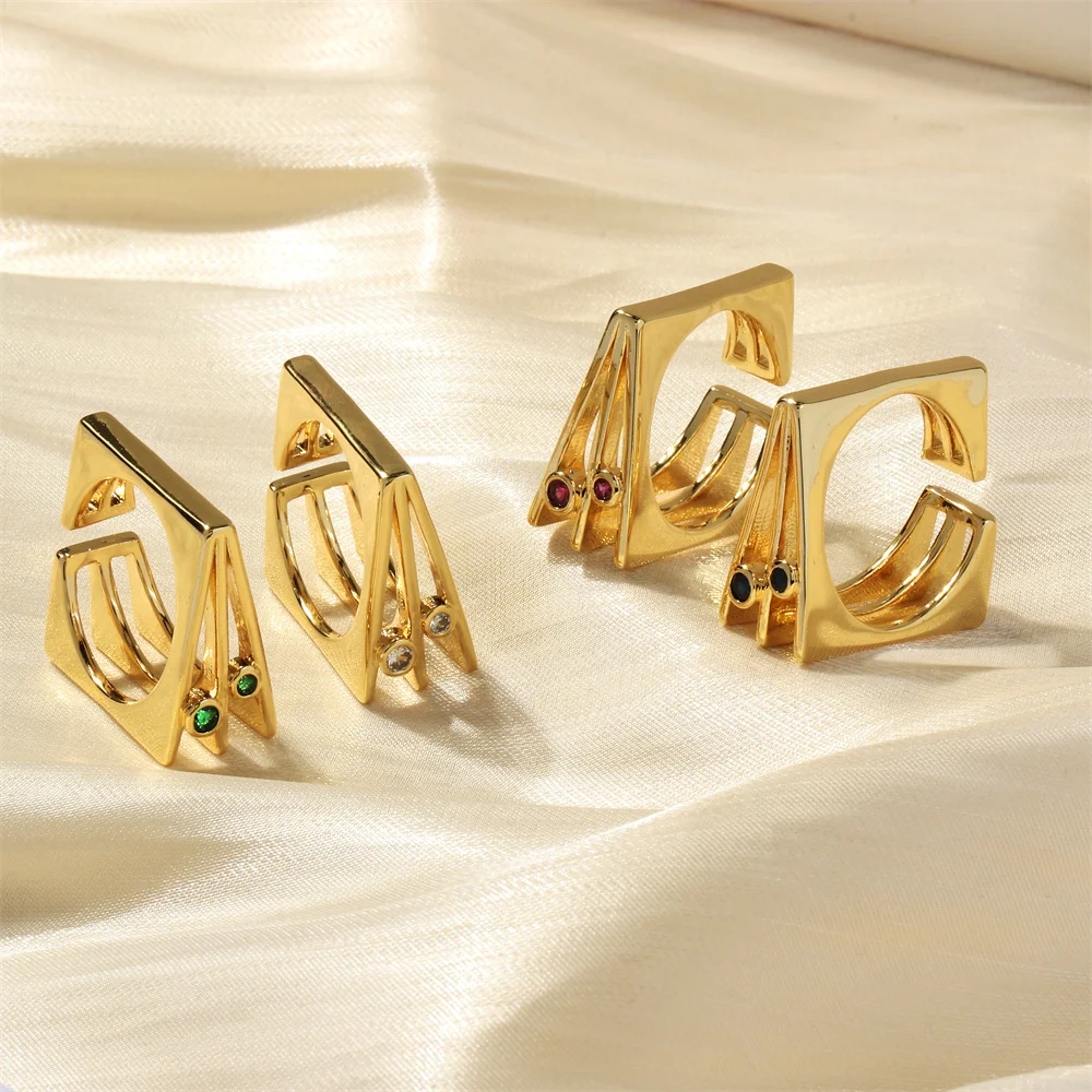 

Unique Design Square Adjustable Opening Rings For Women Fashion Temperament Double Layered Zircon Ring Lady Wedding Jewelry Gift