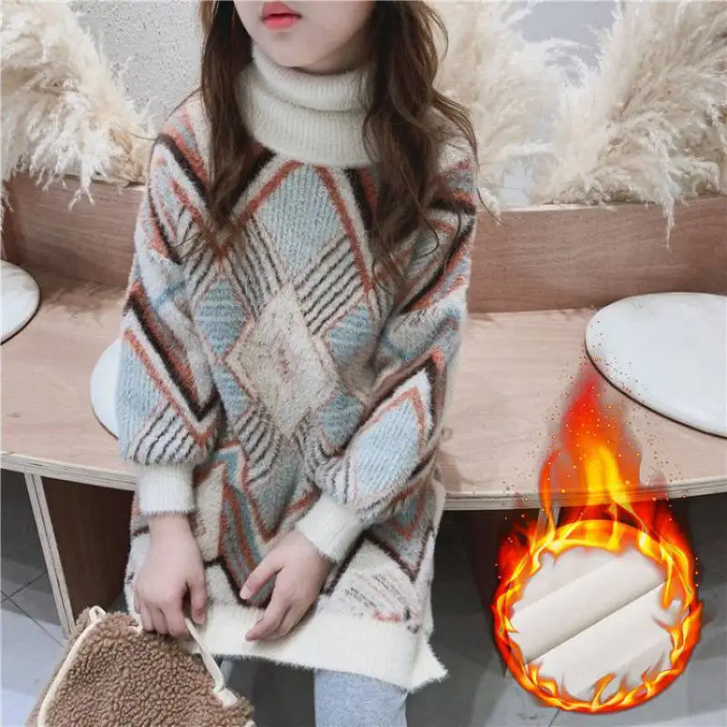 

Girls Sweater Wool Coat Knitting 2022 Classic Thicken Warm Winter Autumn Bottoming Shirt Children's Clothing