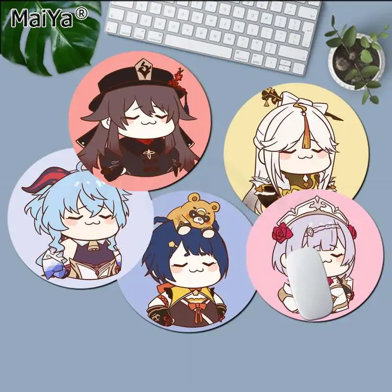 

MaiYa Hot Anime Genshin Impact Hu Tao Ganyu Cartoon Silicone round mouse Pad to Mouse Game gaming Mousepad Rug For PC Notebook