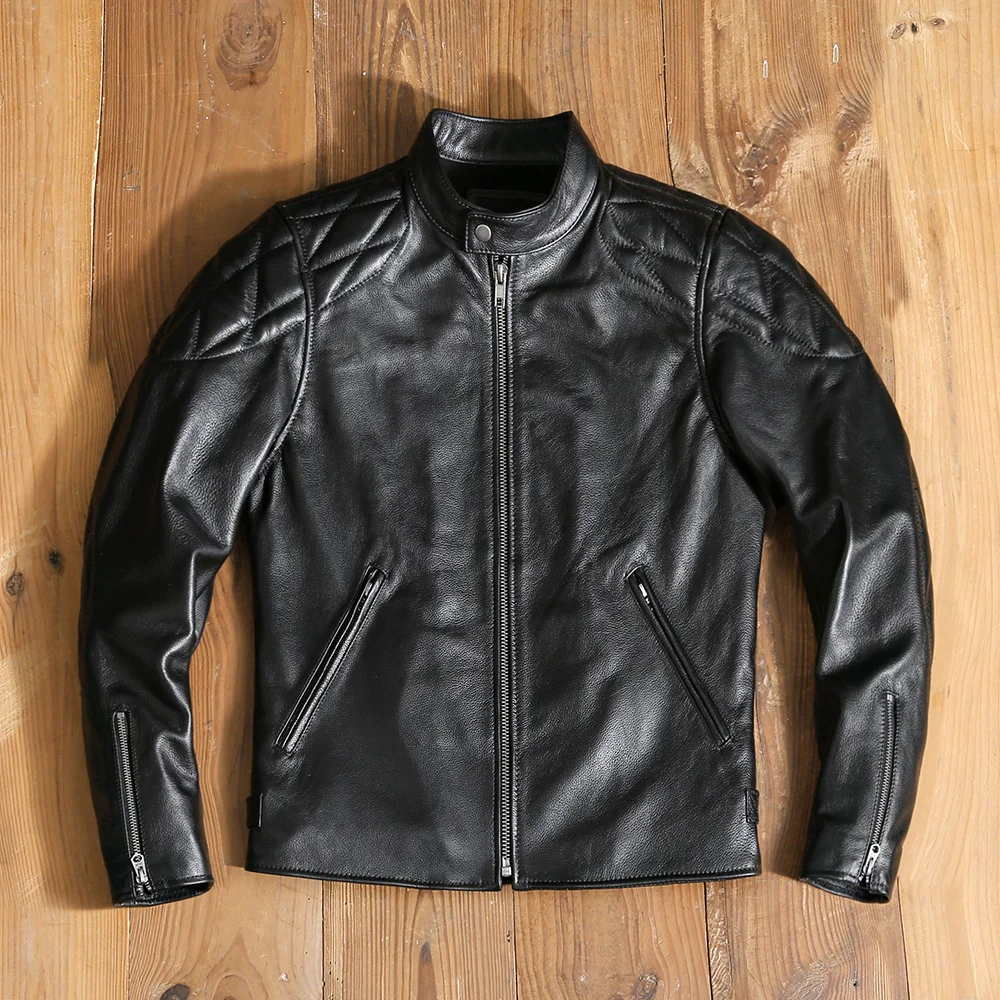 

Куртка мужская короткая из натуральной воловьей кожи, мотоциклетная приталенная, верхняя одежда, Байкерская одежда, весна 2022