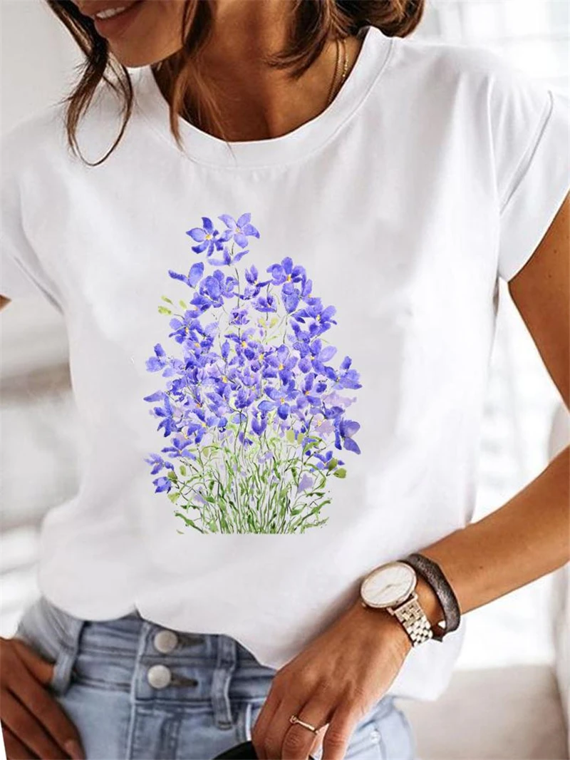 

Ladies T Clothing Women Print Summer Flower New Lovely Style T-shirts Casual Clothes Short Sleeve Fashion Female Graphic Tee