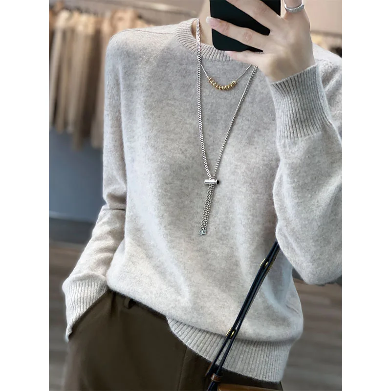 

100% Wool Sweater Round Neck Loose Pullover Sweater Ladies Warm Soft Fashion Knitting Bottom 2022 Autumn And Winter New S-XXL