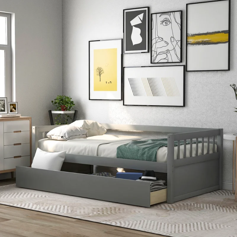 

Twin Size Daybed with Inseparable 2 Drawers \ Gray (New) Gray Pine [US Stock]