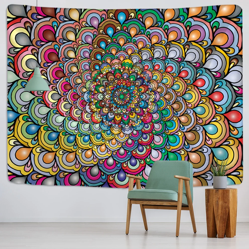 

PsychedelicDizzinessWallTapestryHangingDecorHomeRoomWitchcraftHippieMandalaAstrologyWallpaperBedroomDORMTarotSunMoonCustomHippie