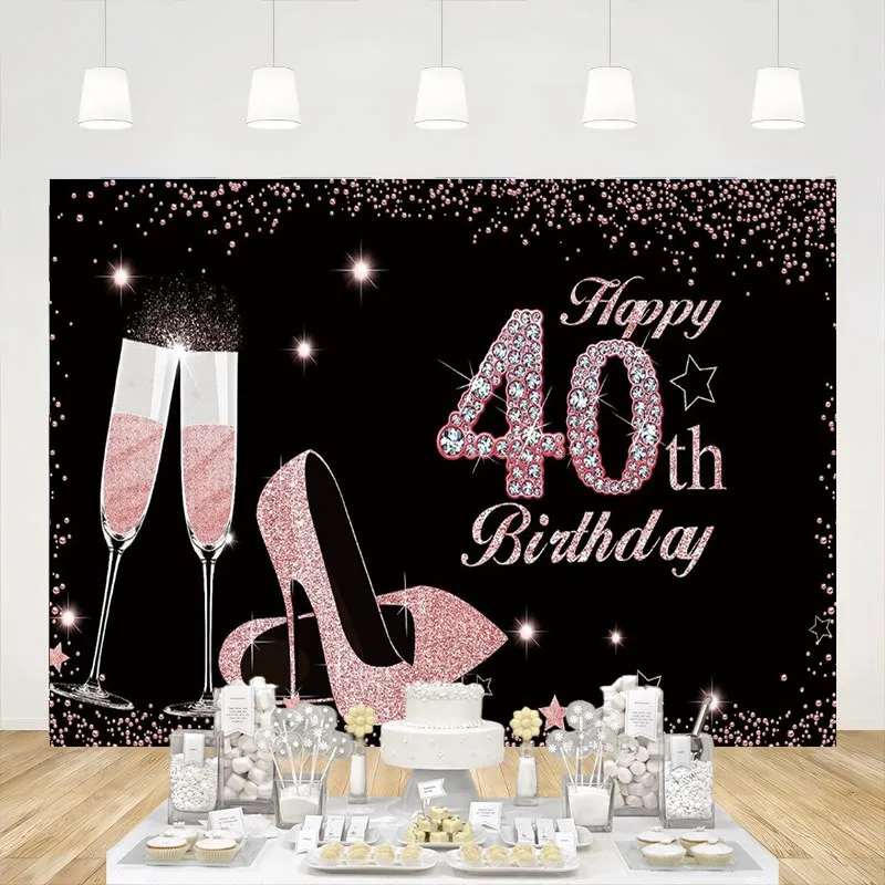 

Фон для фотосъемки с 40-летним днем рождения, баннер, аксессуары для фотосъемки в возрасте 40 лет, розовое золото, шампанское, высокие каблуки
