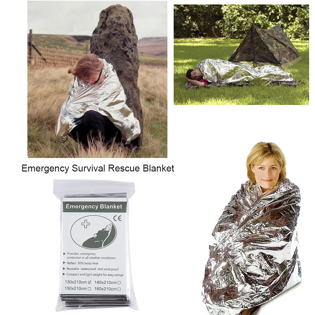 

130*210cm Emergency Blanket Outdoor Survive First Aid Military Rescue Kit Windproof Waterproof Foil Thermal Blanket for Camping