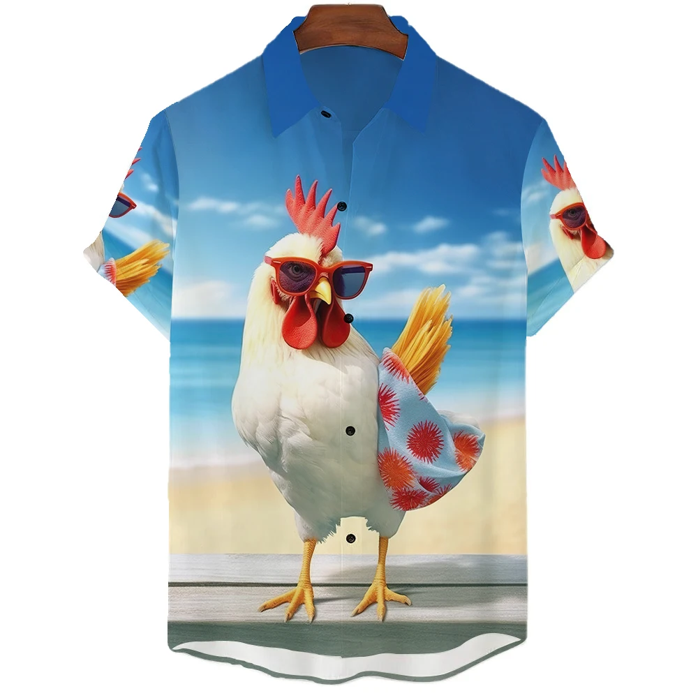 

2023 Men's Shirts Funny Clothes Summer Short Tops Chicken Graphic Print Animal Tees Top Casual Fashion Oversized Shirt Camiseta