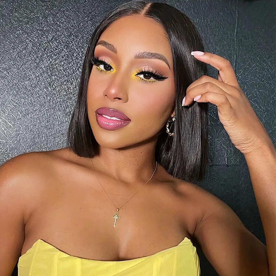 Прямые короткие парики из человеческих волос 180% плотность 13x6x1 T-Part на сетке