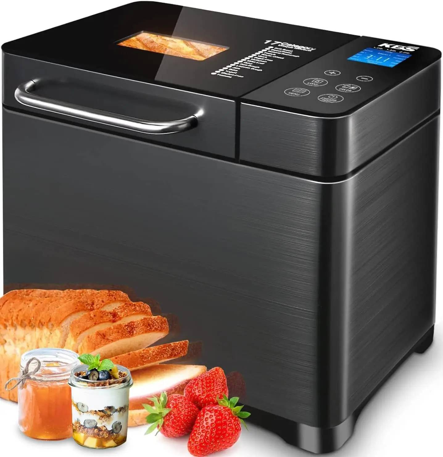 

Maker-710W Dual Heaters, 17-in-1 Bread Machine Stainless Steel with Auto Nut Dispenser&Ceramic Pan, Gluten-Free, Dough Maker