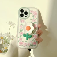retro flower rose art painting stand for iphone13 12 11 pro max mini x xs 7 8 p xr cute cartoon phone case