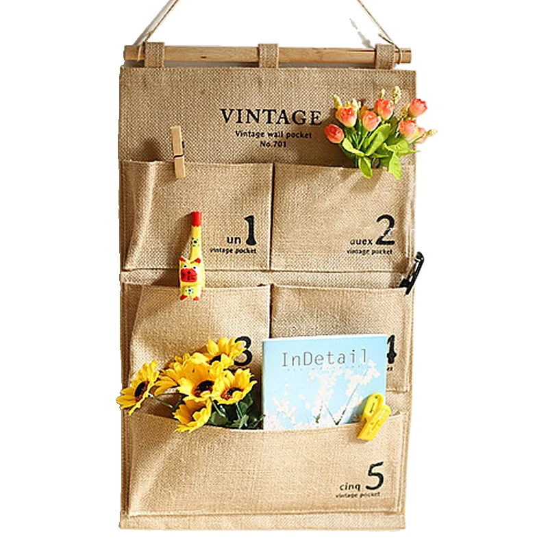 

Door Wall Hanging bags Jewelry Organizer Jute Letters Sundries Hanging Storage Bags organizer Cosmetic Storage Box