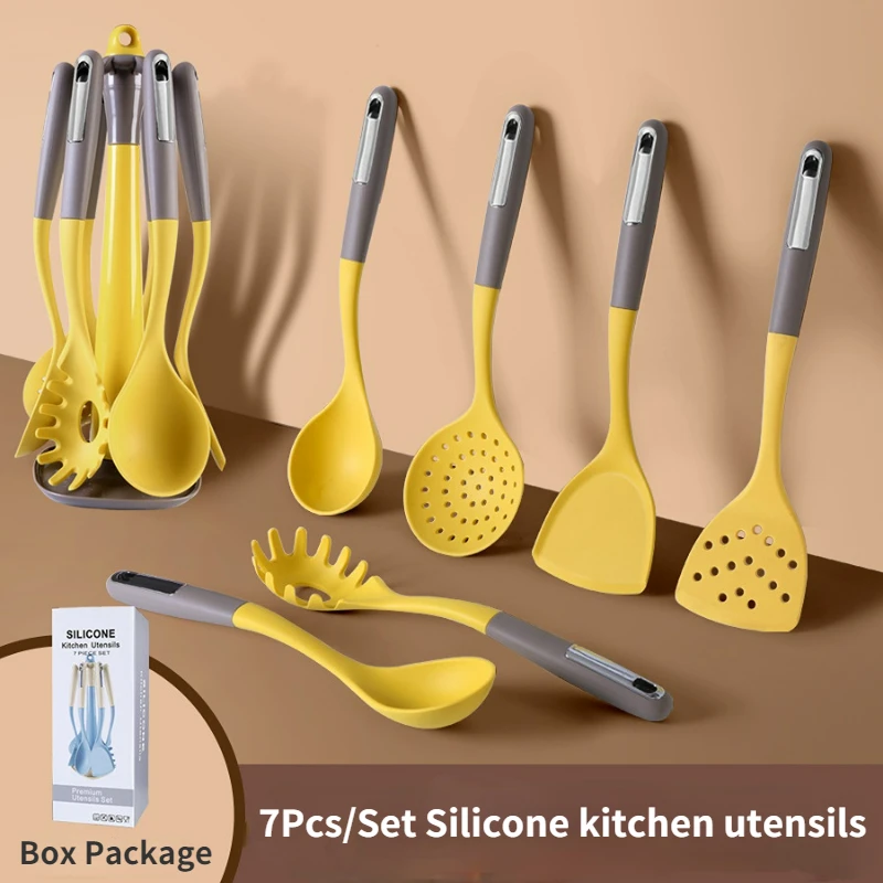 

Silicone Kitchen Utensils 7-piece Set Cooking Ladle Pasta Colander Frying Spatula Non-stick Cookware Soup Spoon Kitchen Tools