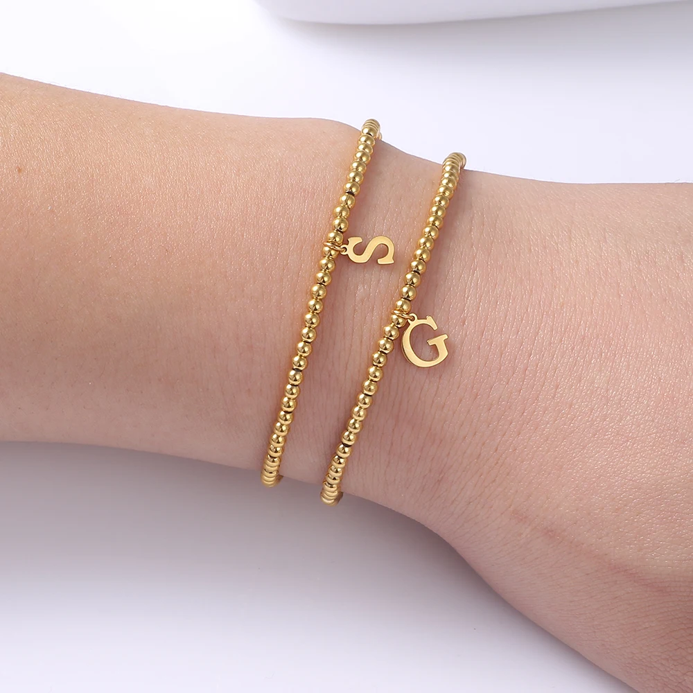 

Браслет женский, из нержавеющей стали, эластичный, с буквами, подвеской в виде A-Z, 18 К, подарок