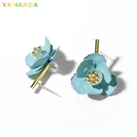 yangliujia metal flower pearl earrings european american style personality fashion elegant stud earrings ms travel accessories