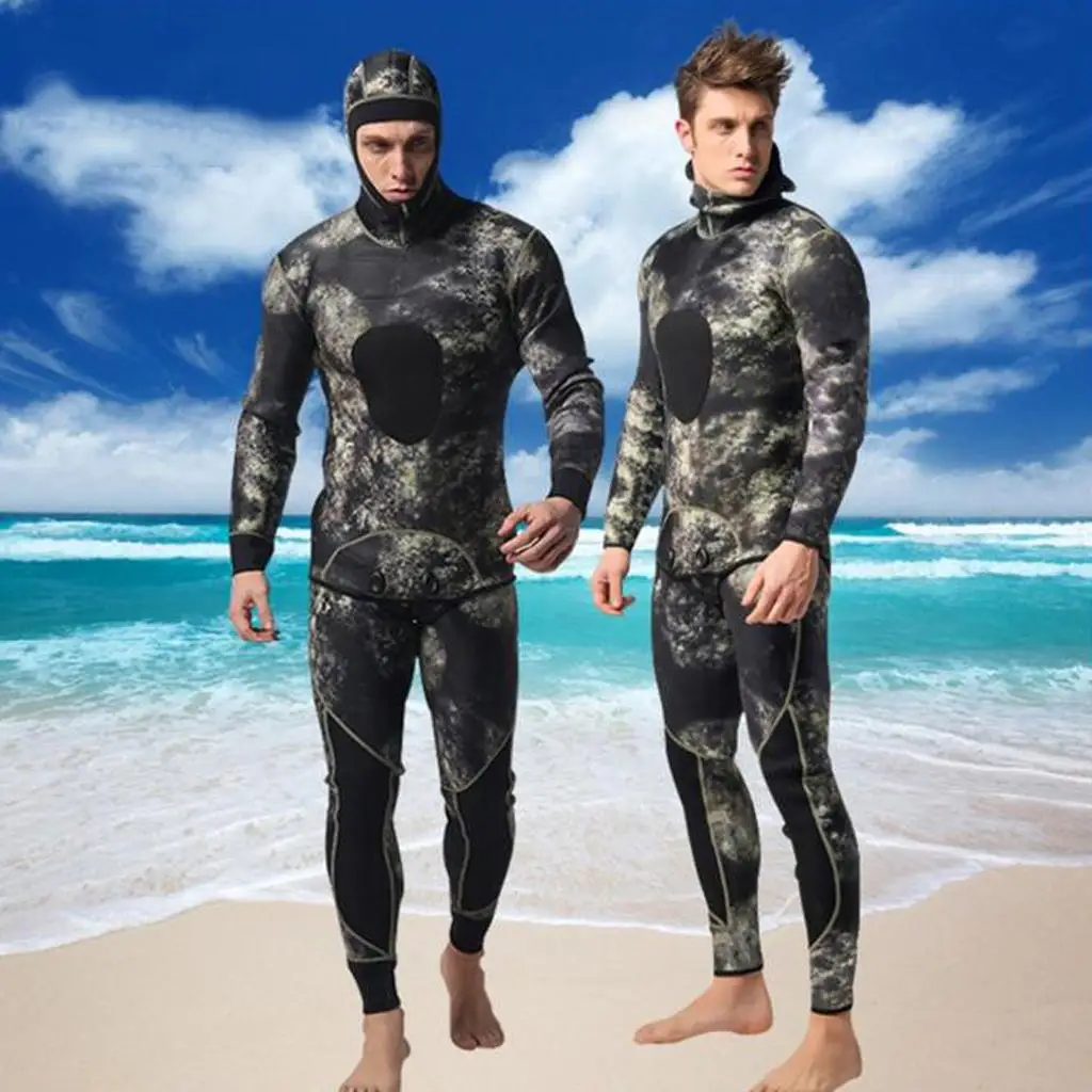 Men 3mm Neoprene  Warm Waterproof Two Pieces Wetsuit Diving Surfing Swimming Snorkling Fishing Hunting Swimwear - 5 Size