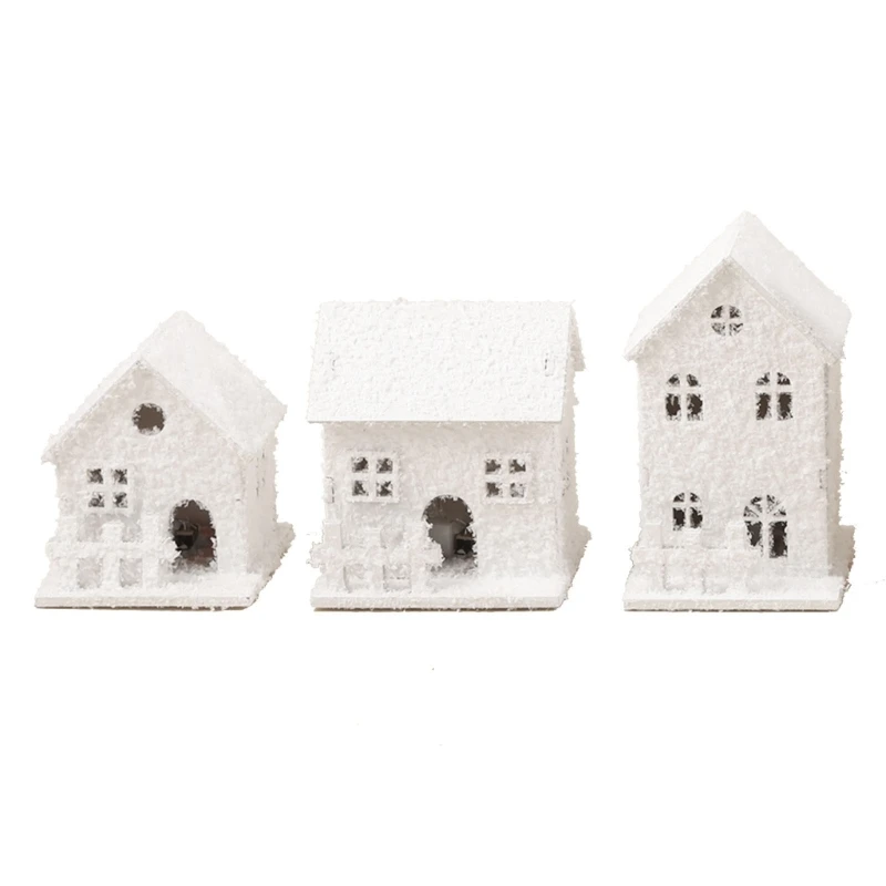

E5BE Christmas Wooden House Ornaments LED Light Luminous Cabin Merry Christmas Decorations For DIY Christmas Tree Ornaments